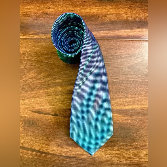 PINK 100% Silk Blue/Green Necktie Made in UK - Picture 1 of 10